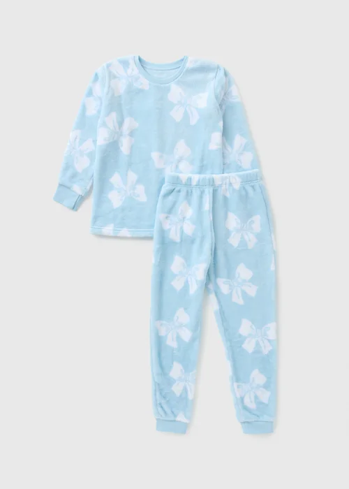 Girls Blue Bow Fleece Pyjama Set (7-13yrs) - Age 7 Years Image 1