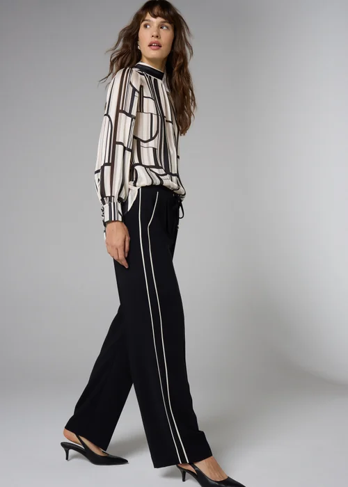 Black Side Stripe Wide Leg Trousers - 28/L31 Image 1