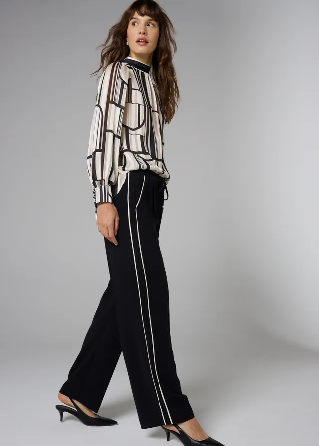 Black Side Stripe Wide Leg Trousers