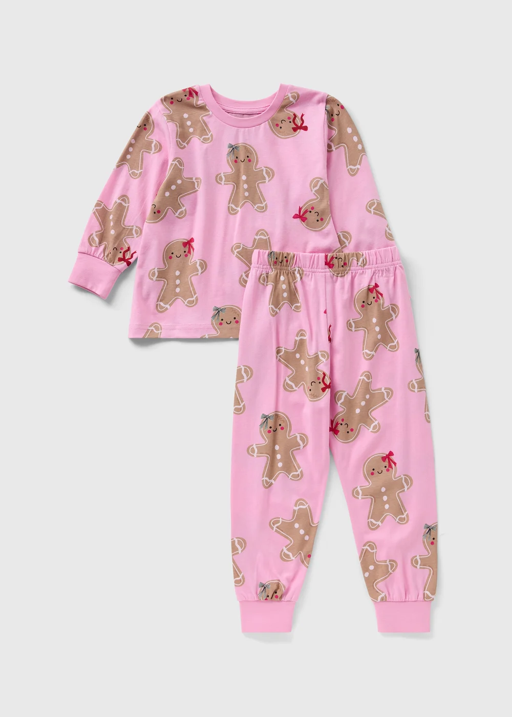 Girls Pink Gingerbread Christmas Pyjamas (1-13yrs) - 1 half year to 2 Image 1