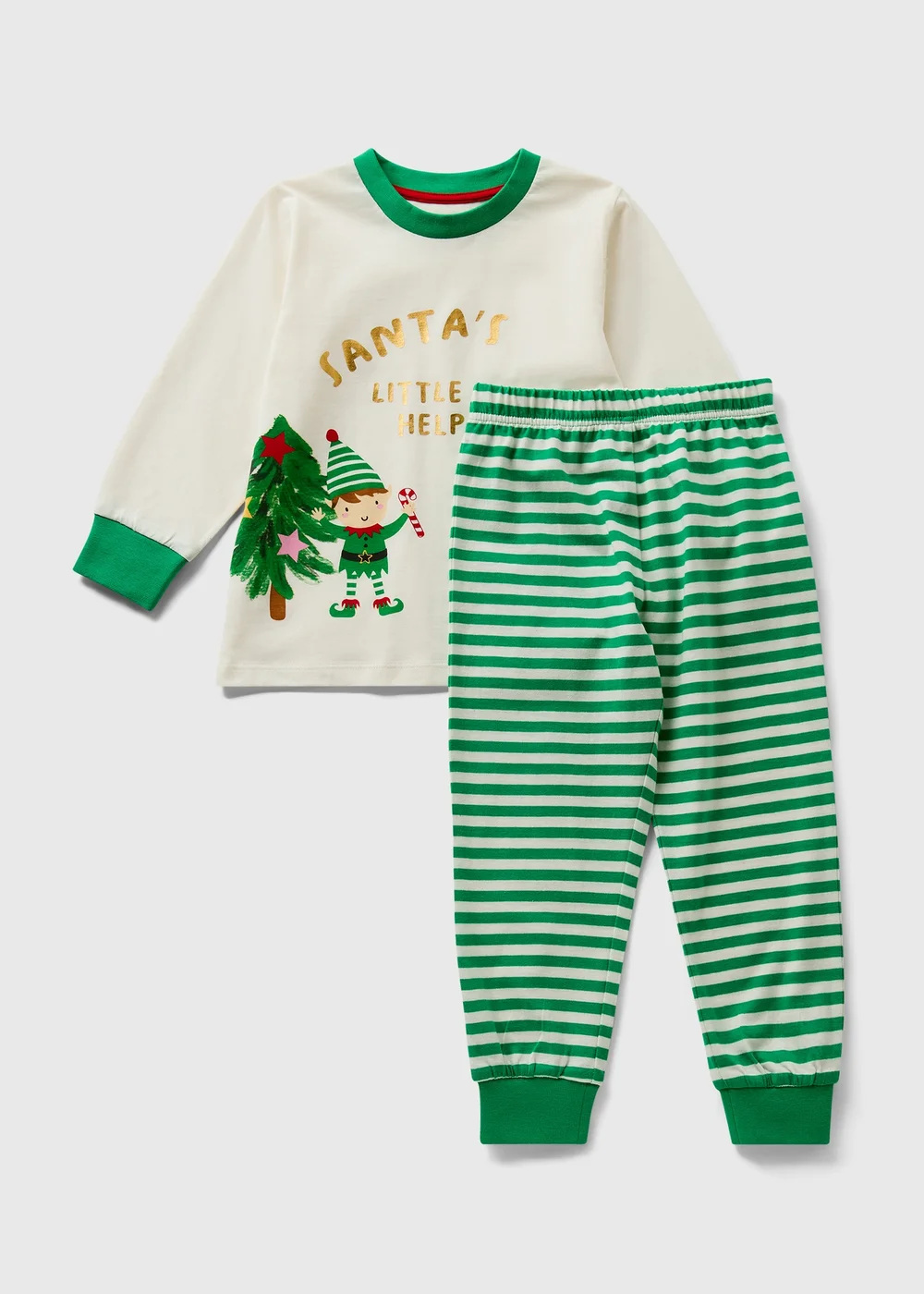 Kids Green Santa's Little Helper Long Pyjamas (1-7yrs) - 1 half year to 2 Image 1