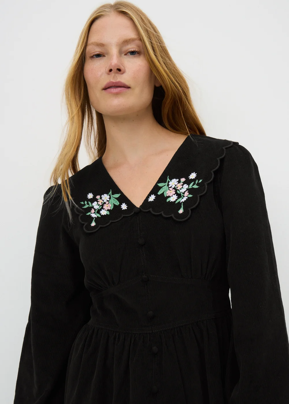 Black Embroidered Cord Collar Mini Dress - 8 | Matalan Black Embroidered Cord Collar Mini Dress - 8 | Matalan