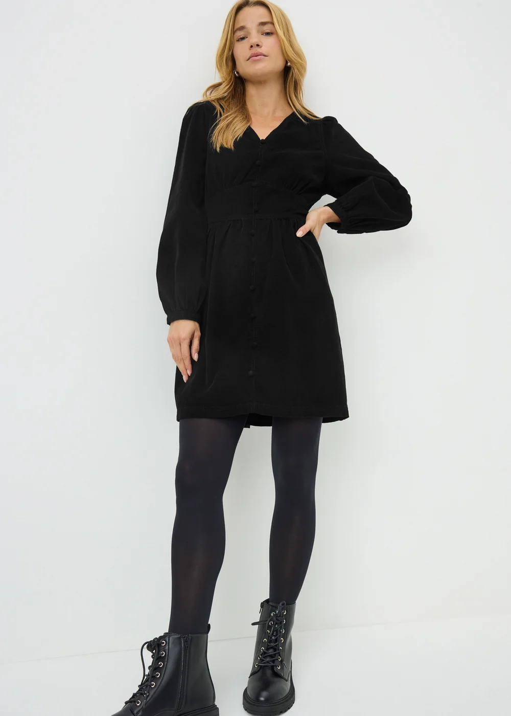 Black Cord Smock Mini Dress - 8 | Matalan Black Cord Smock Mini Dress - 8 | Matalan