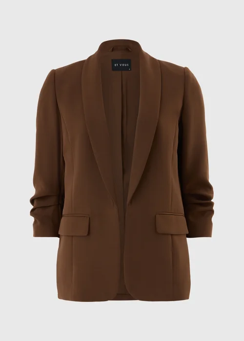 Et Vous Brown Rolled Sleeve Blazer - 8 Image 3