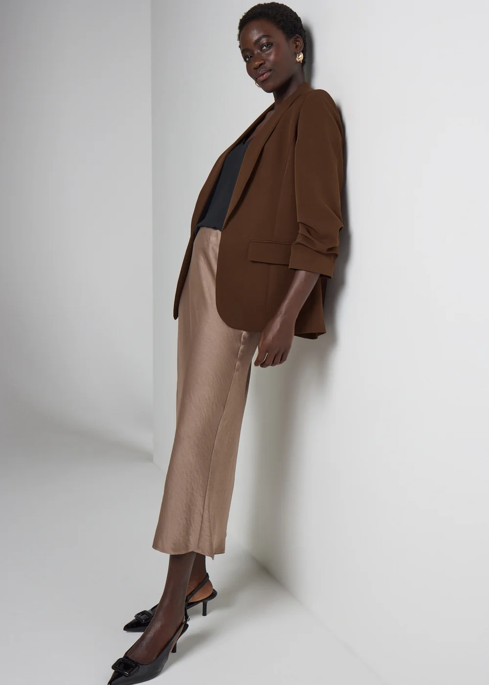 Et Vous Brown Rolled Sleeve Blazer - 8 Image 2