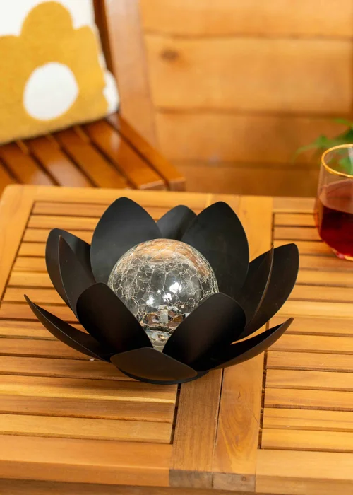 ValueLights Solar Black Waterlily Lotus Flower Garden Light With Integrated LED's (11cm x 26.5cm x 26.5cm) - One Size Image 1