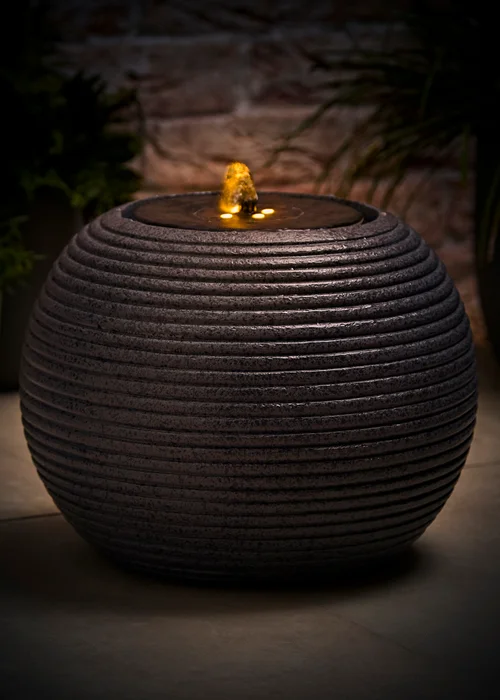 ValueLights Solar Round Ribbed Water Fountain - One Size Image 2