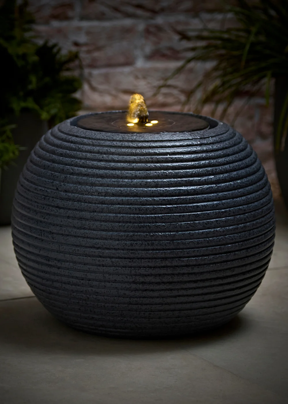 ValueLights Solar Round Ribbed Water Fountain - One Size Image 1