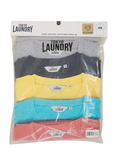 Tokyo Laundry Blue Cotton 5-Pack Short Sleeve T-Shirts - M Image 3