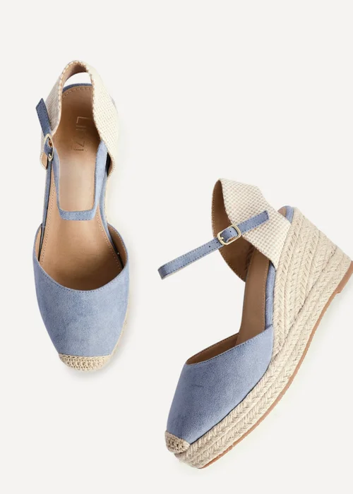 Linzi Present Blue Faux Suede Closed Toe And Open Back Espadrille Wedge - 3 Image 3
