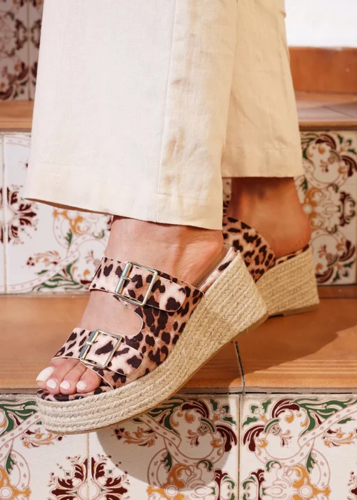 Linzi Impact Leopard Print Espadrille Wedge Mules - Size 3 Image 1