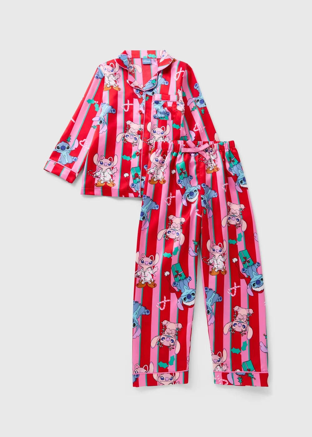Disney Girls Red Stitch Stripe Satin Pyjama Set (4-13yrs) - Age 4 Years Image 1