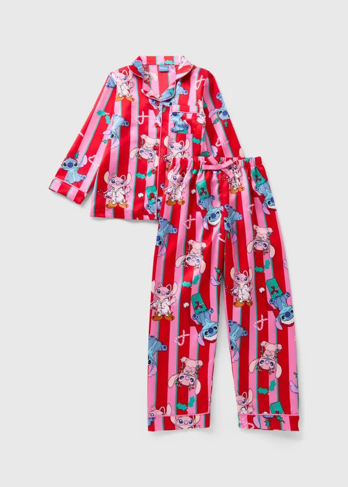 Disney Girls Red Stitch Stripe Satin Pyjama Set (4-13yrs) - Age 4 Years Image 1