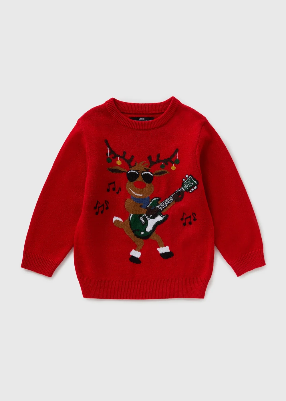 Boys Red Musical Reindeer Knit Jumper (1-7yrs) - 1-1.5 Yrs Image 1