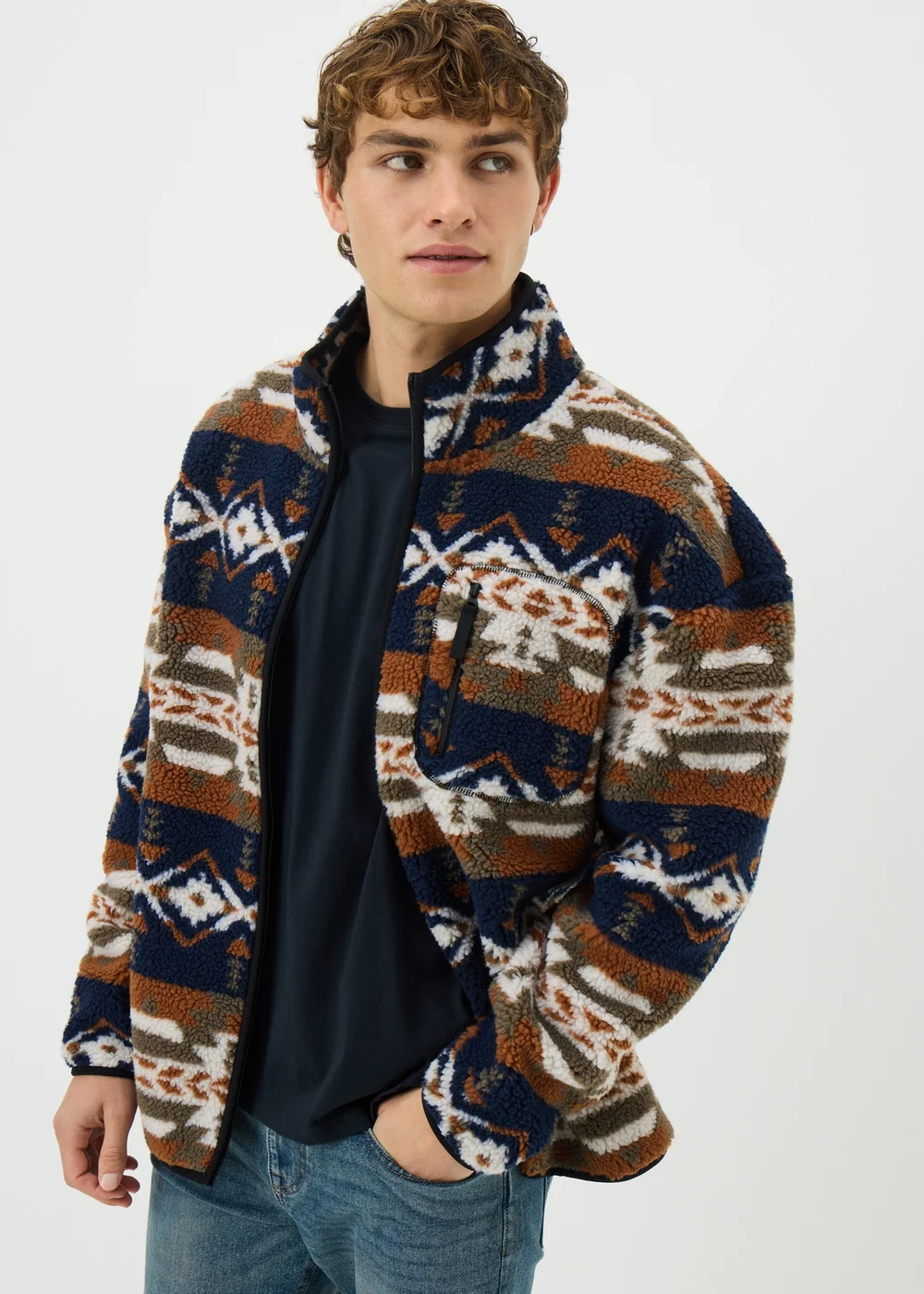 Orange Aztec Fleece Jacket - S Image 1