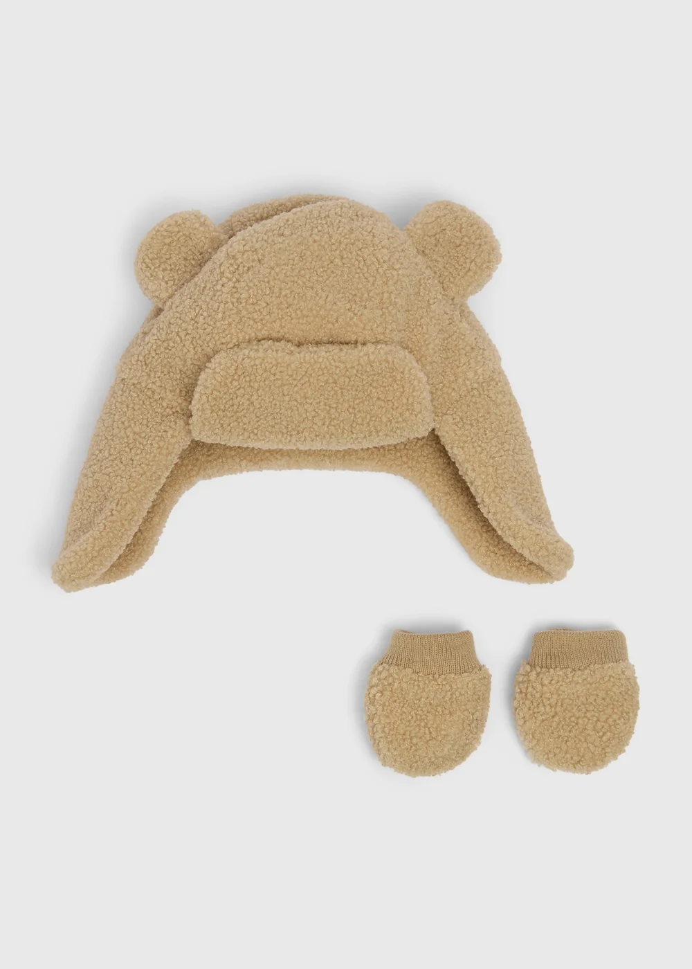 2 Piece Baby Brown Borg Trapper & Mitten Set (Newborn-24mths) - Age 0 - 3 Months Image 1