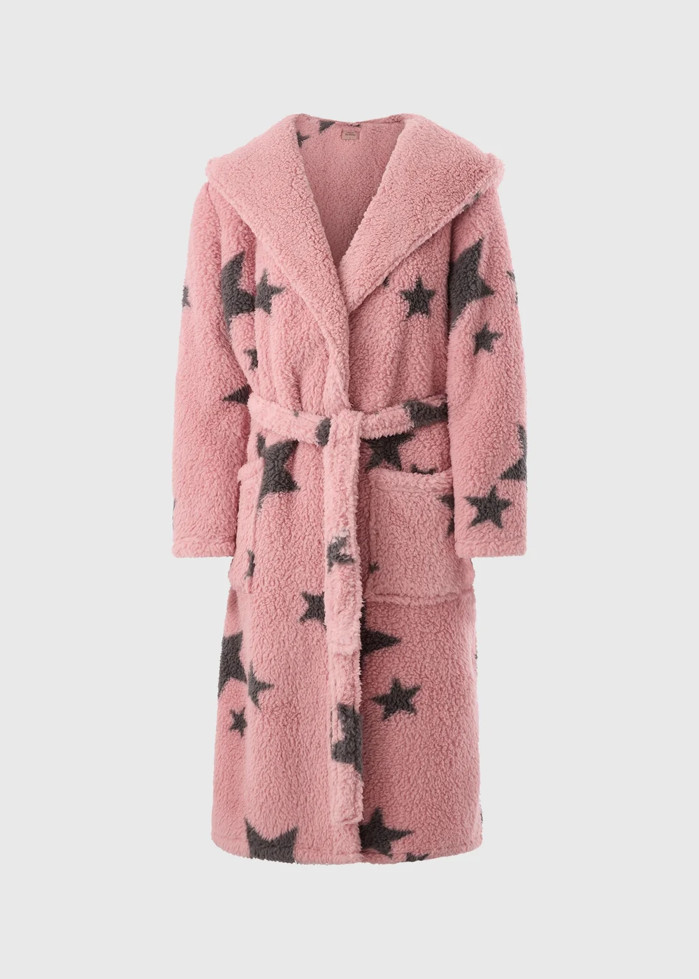pink star dressing gown Personalised Ladies Womens Warm Cosy Star Print Fleece Soft Luxury Dressing Gown Hooded Robe Nightwear