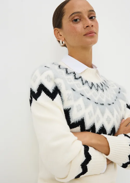White Sparkle Fair Isle Fluffy Jumper - XS Image 2