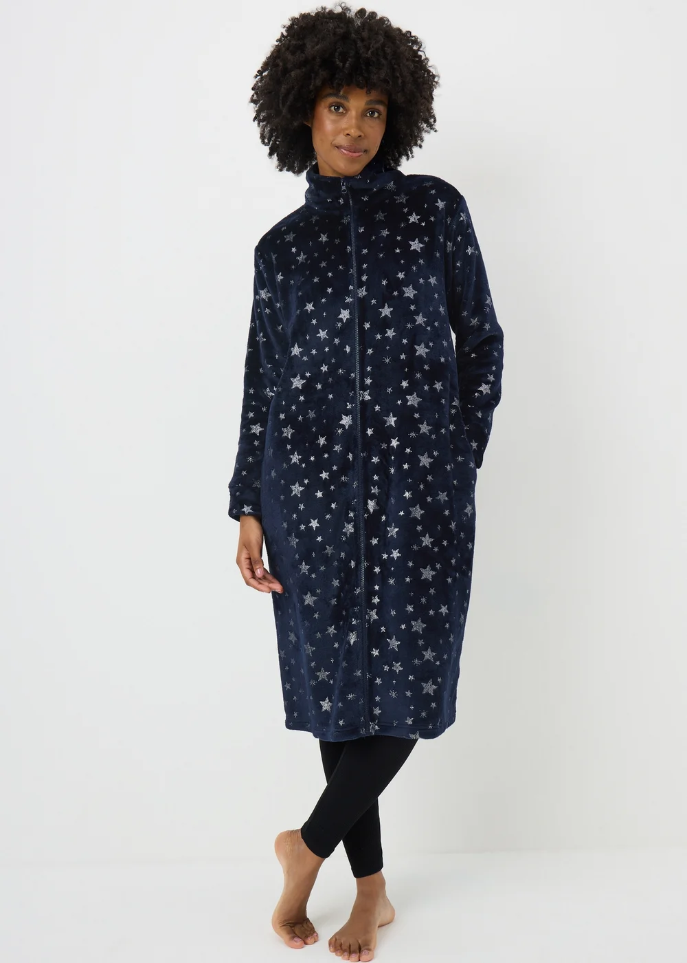 blue star dressing gown Night Stardust Borg Fleece Mens Bathrobe, Wizard Robe Blue with Yellow Stars Sherpa Cozy Warm Long Bath House Coat Loungewear