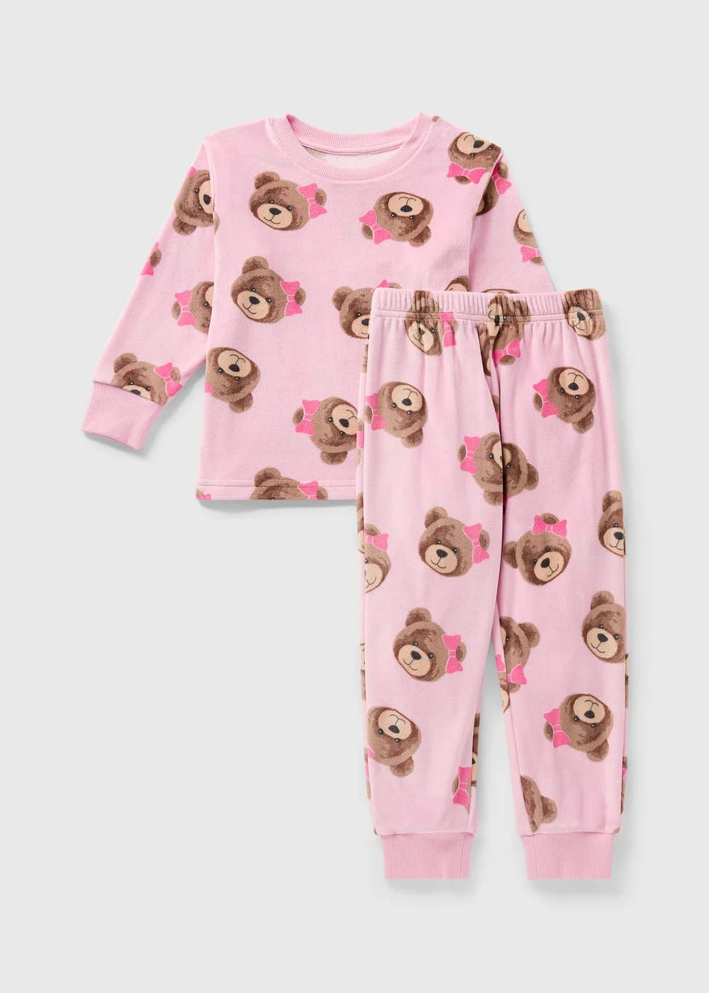 Girls Pink Bear Fleece Pyjama Set (1-7yrs) - 1 half year to 2 Image 1
