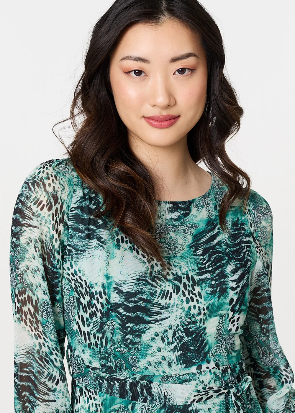 Izabel London Green Animal Print Semi Sheer Maxi Dress - 16 | Matalan Izabel London Green Animal Print Semi Sheer Maxi Dress - 16 | Matalan