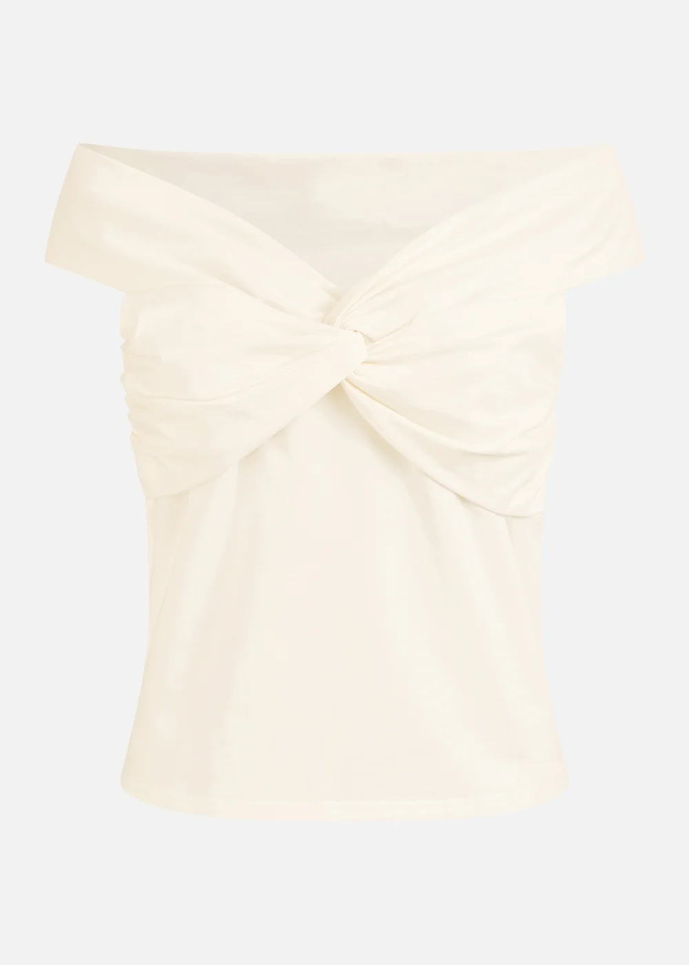Yumi White Jersey Cotton Bardot Top With Knot Detail - 10 Image 3