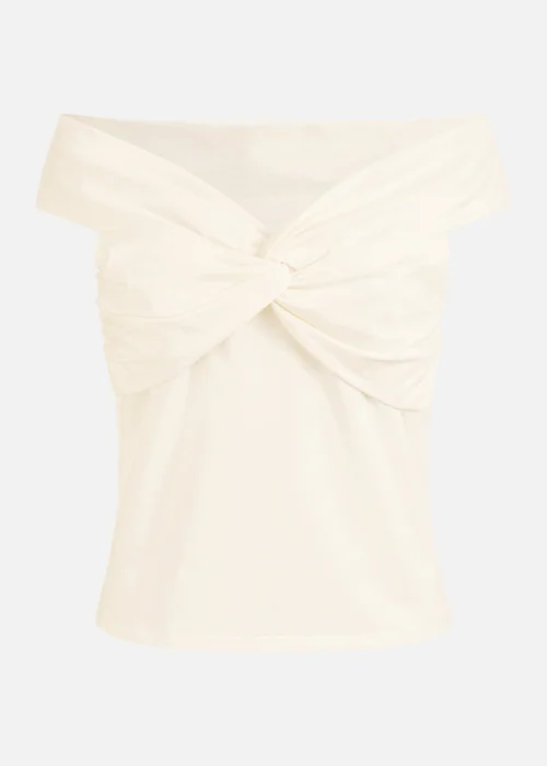 Yumi White Jersey Cotton Bardot Top With Knot Detail - 10 Image 3