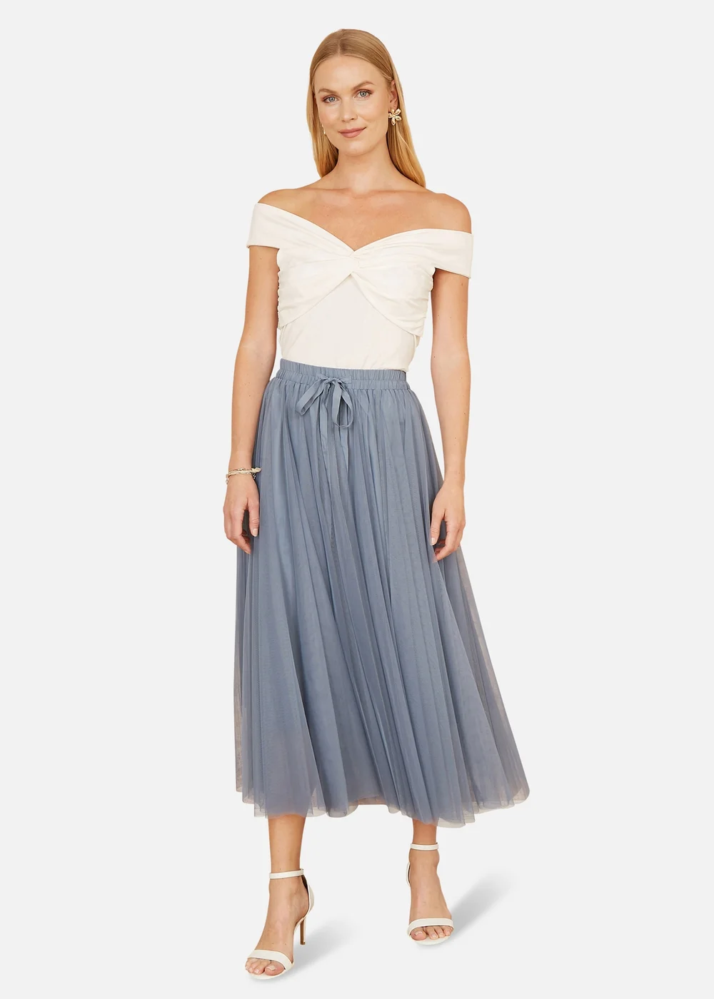 Yumi White Jersey Cotton Bardot Top With Knot Detail - 10 Image 2