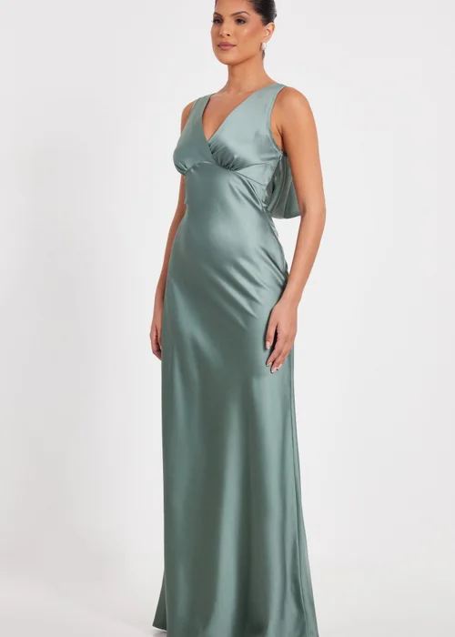 quiz sage green dress Quiz Sage Cross Front Skater Midi Dress in Green