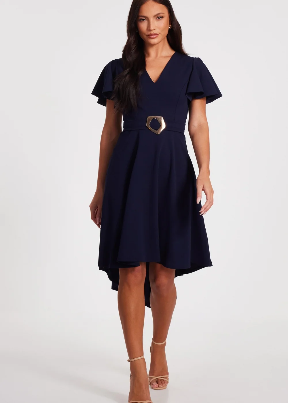 quiz navy lace dip hem dress Quiz Navy Lace Sweetheart Dip Hem Dress in Blue
