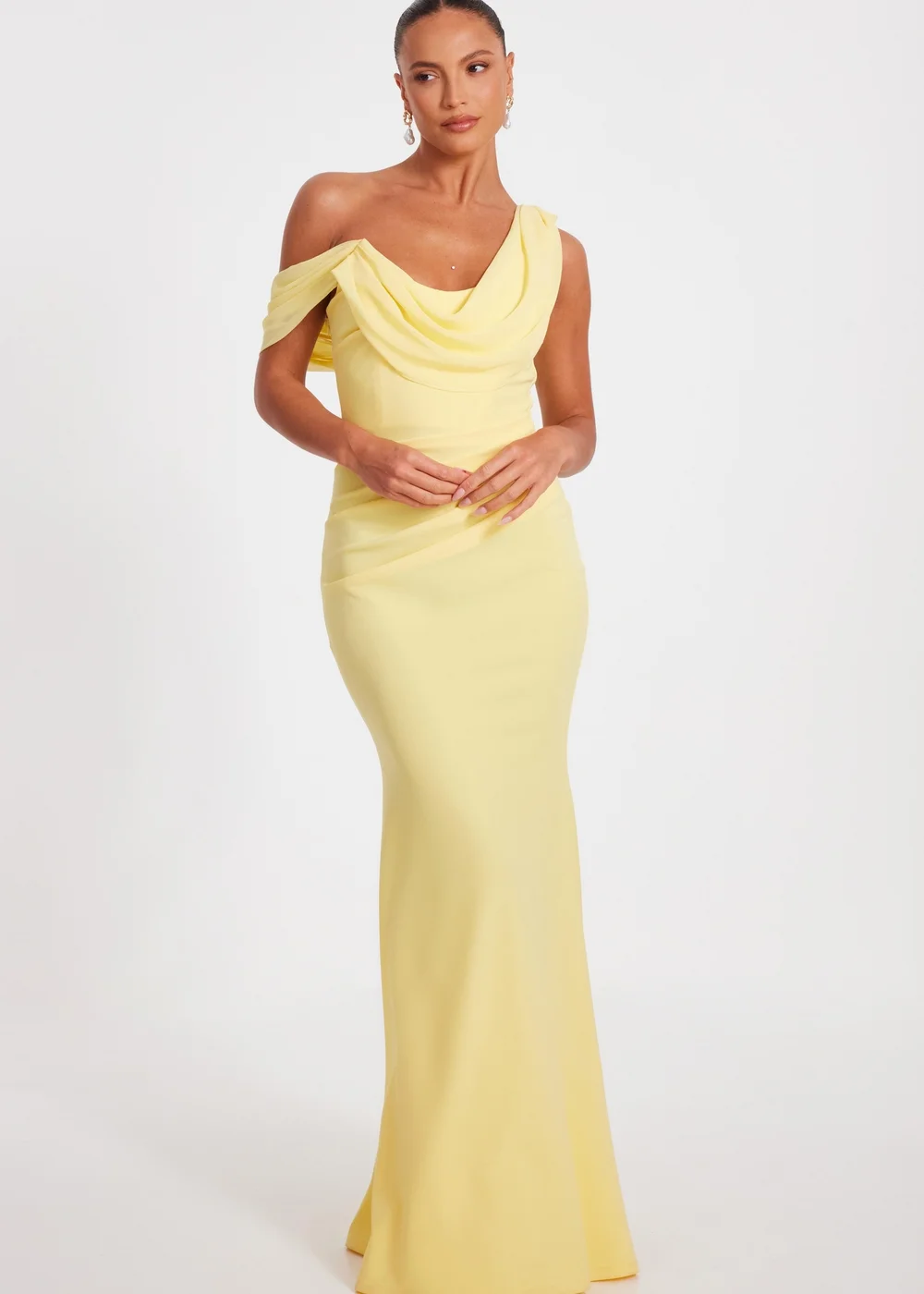 Quiz Lemon Asymmetric Cowl Neck Maxi Dress - 18 Quiz Lemon Asymmetric Cowl Neck Maxi Dress - 18