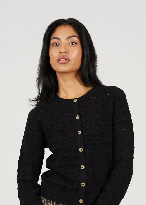 Brave Soul Black Stitch Detail Crew Neck Cardigan - XS Image 2