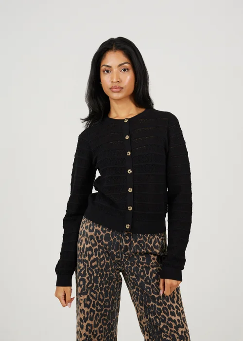 Brave Soul Black Stitch Detail Crew Neck Cardigan - XS Image 1