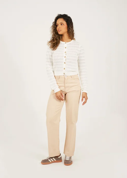 Brave Soul White Stitch Detail Crew Neck Cardigan - XS Image 4