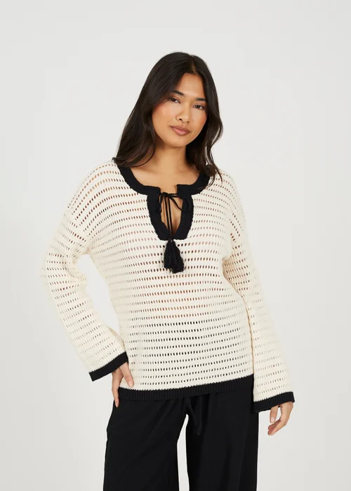 Brave Soul Cream Loose Knit V Neck Jumper - L Image 1