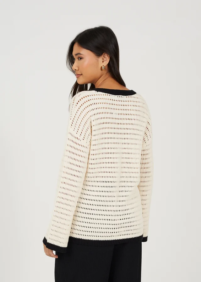 Brave Soul Cream Loose Knit V Neck Jumper