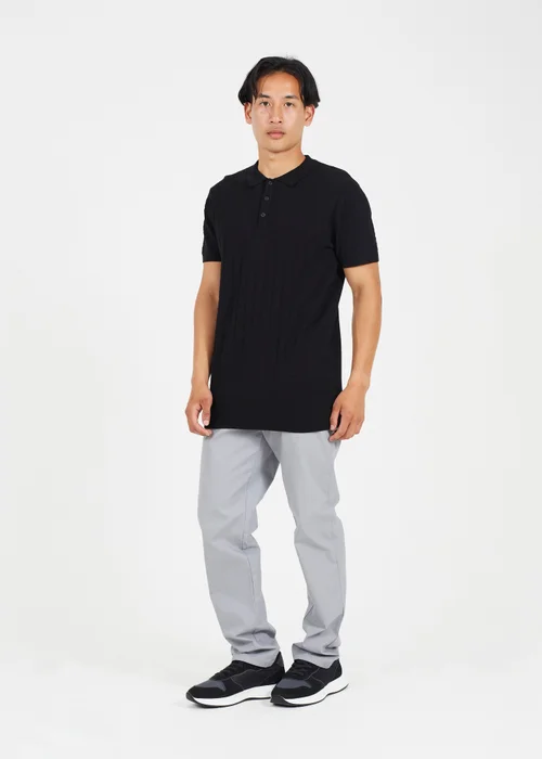 Brave Soul Black Short Sleeve Knitted Polo Shirt - M Image 4