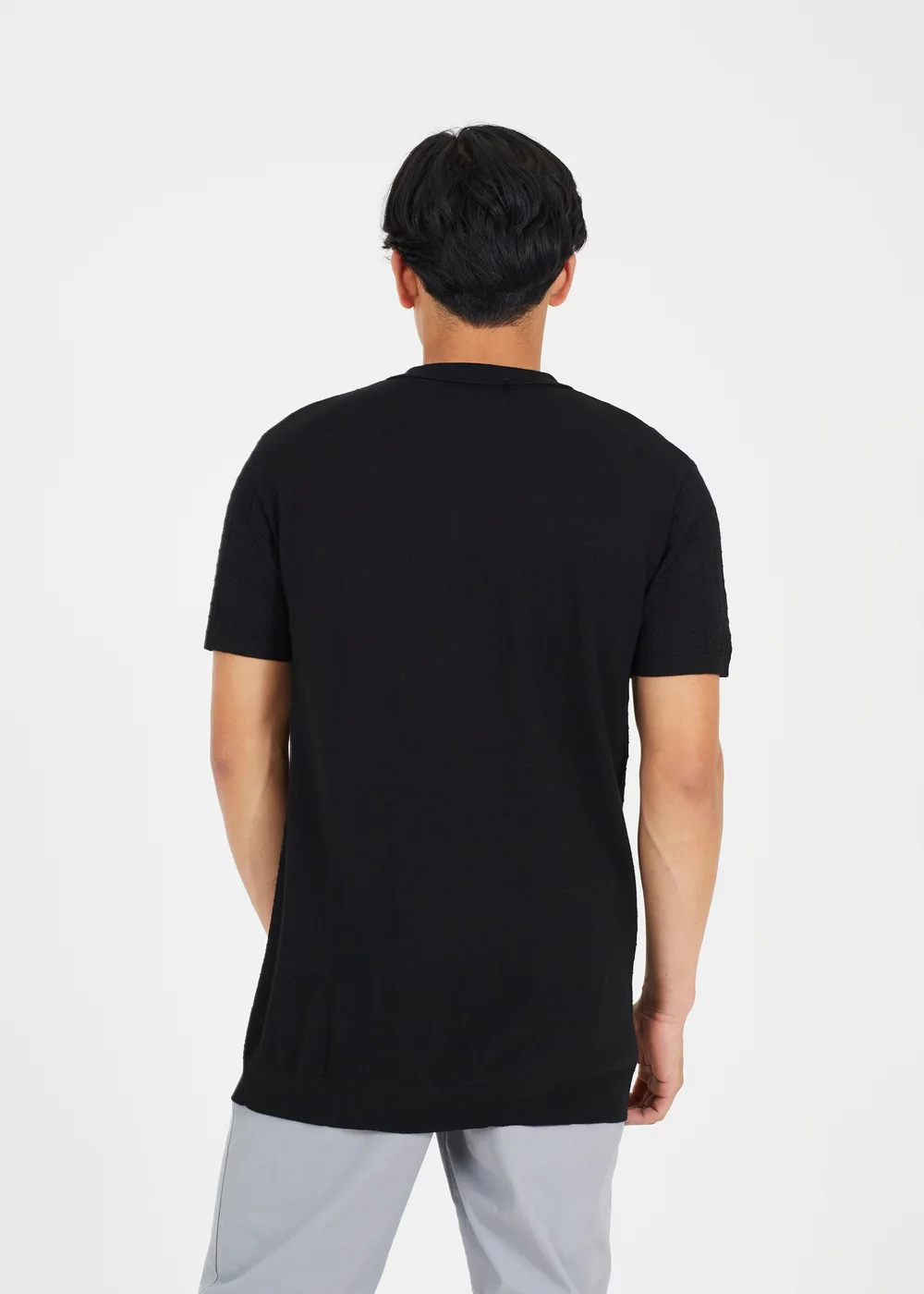 Brave Soul Black Short Sleeve Knitted Polo Shirt - M Image 2
