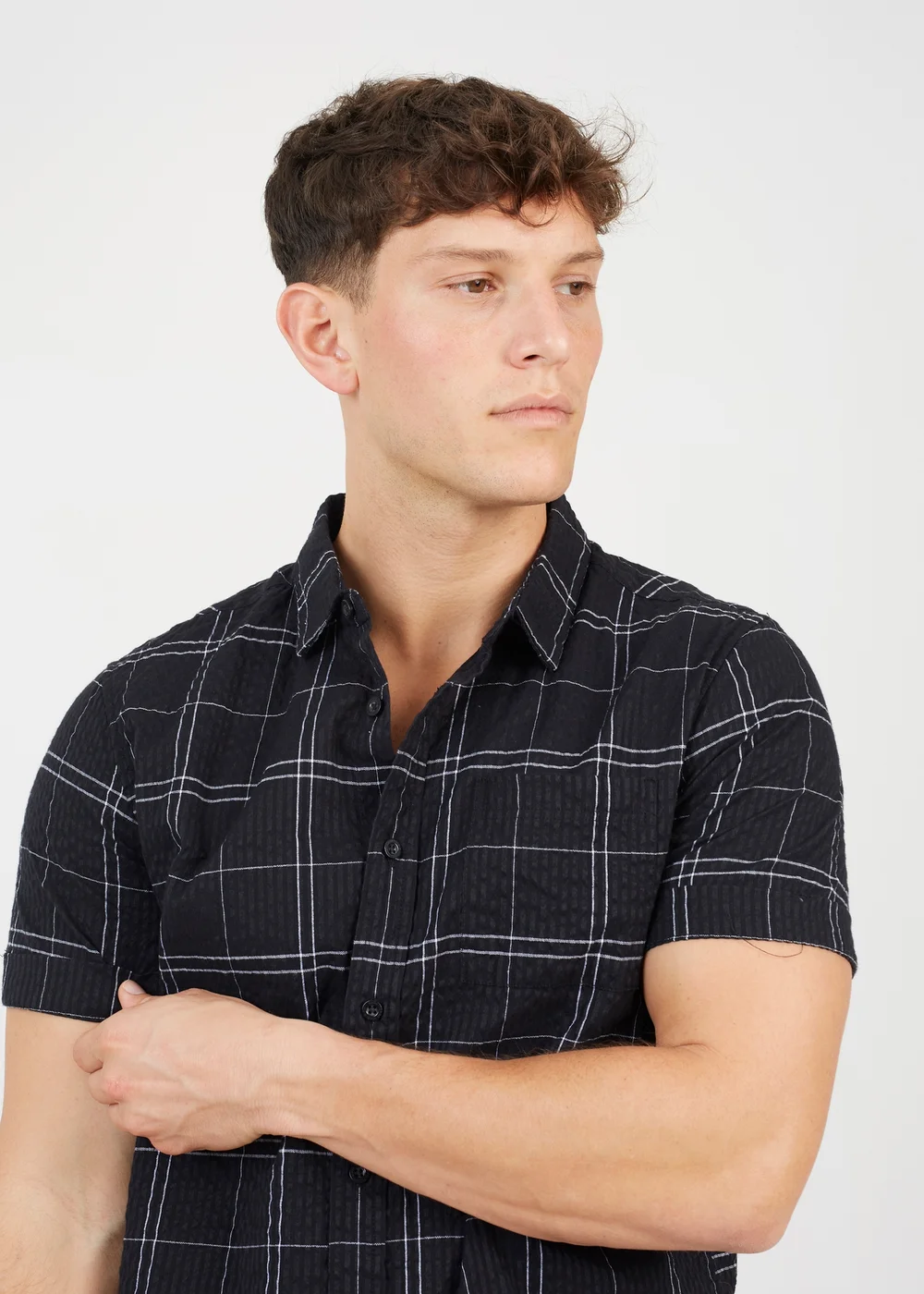 Brave Soul Black Check Short Sleeve Shirt - S Image 3