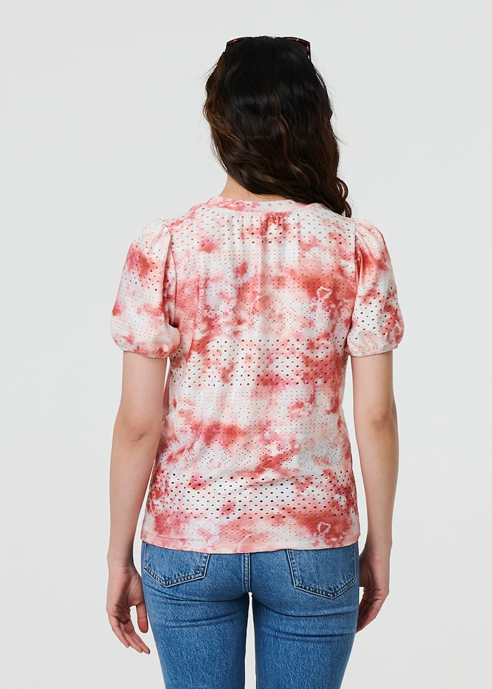 Izabel London Orange Tie Dye Cut Out Texture Short Sleeve Top - 8 Image 2