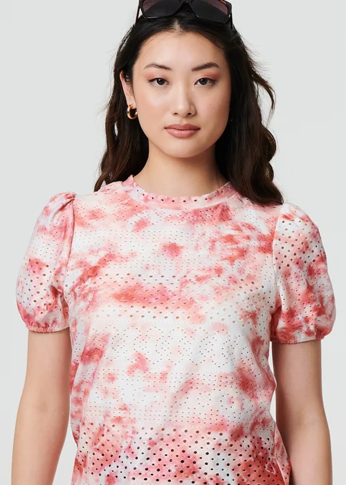 Izabel London Orange Tie Dye Cut Out Texture Short Sleeve Top - 8 Image 3