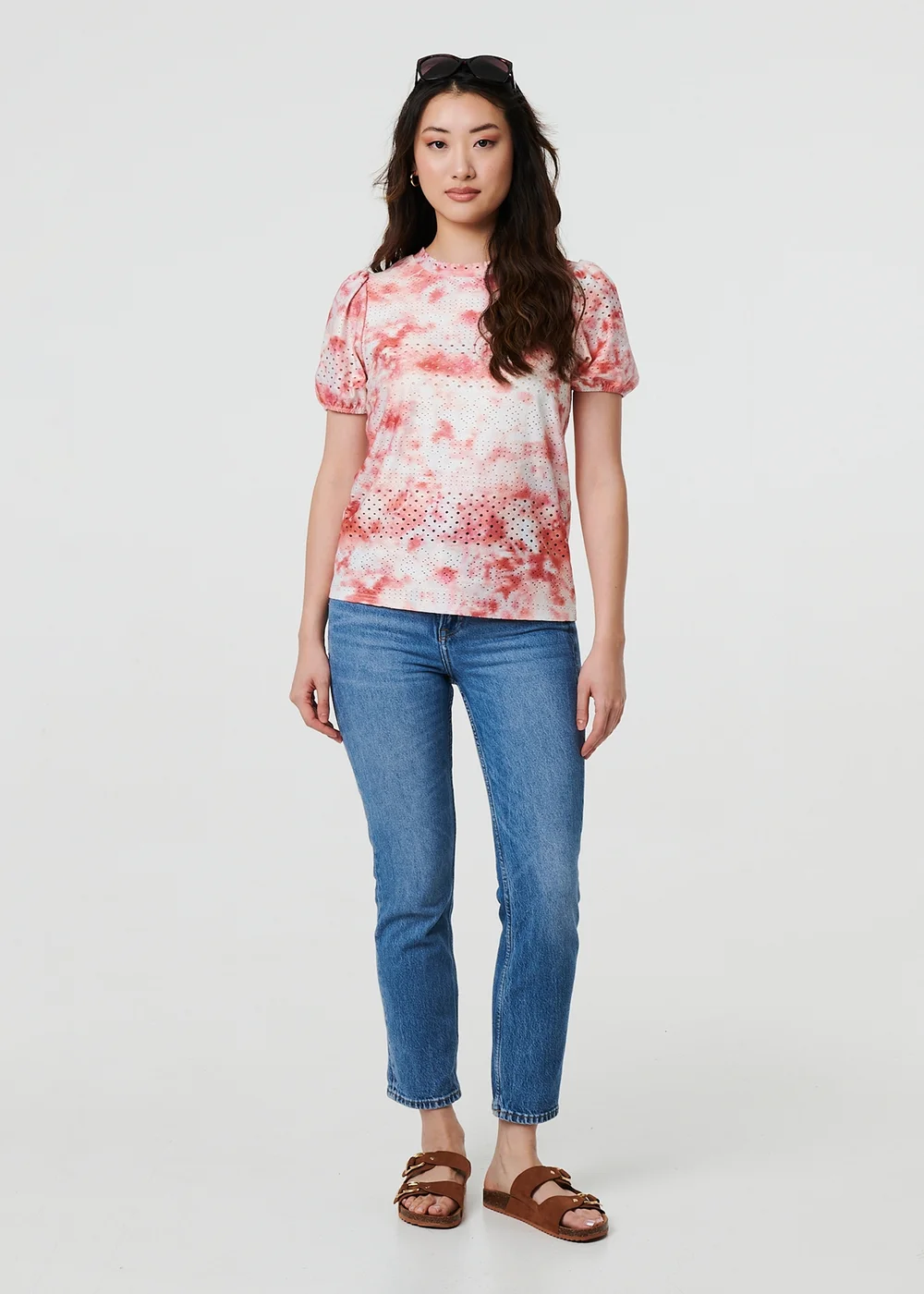 Izabel London Orange Tie Dye Cut Out Texture Short Sleeve Top - 8 Image 4