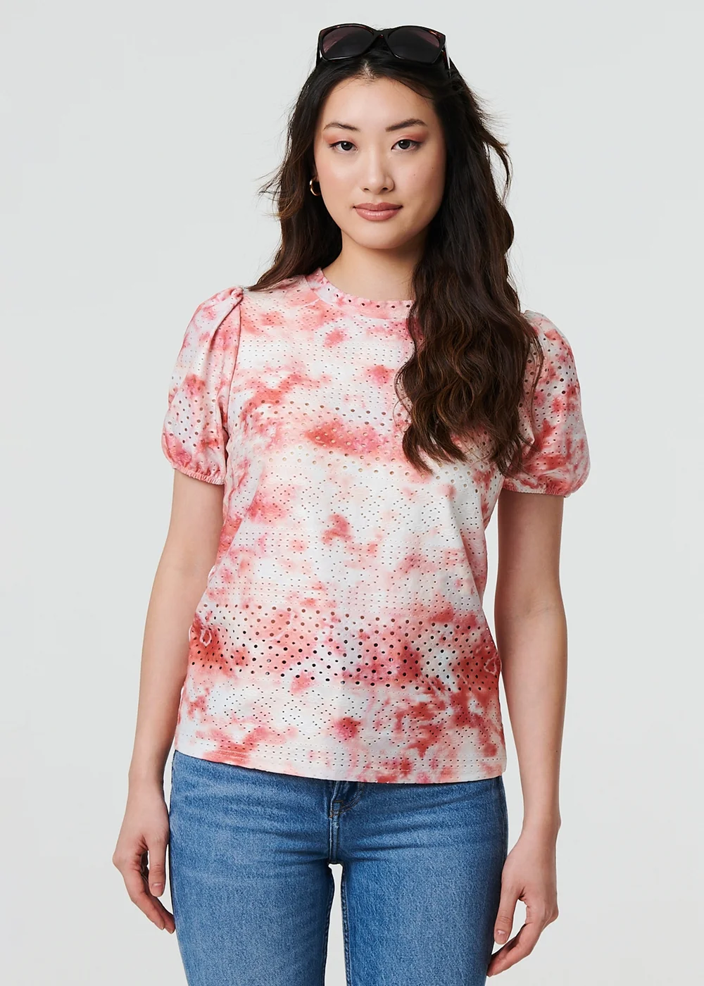 Izabel London Orange Tie Dye Cut Out Texture Short Sleeve Top - 8 Image 1