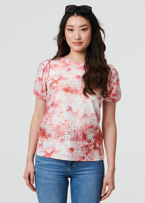 Izabel London Orange Tie Dye Cut Out Texture Short Sleeve Top - 8 Image 1