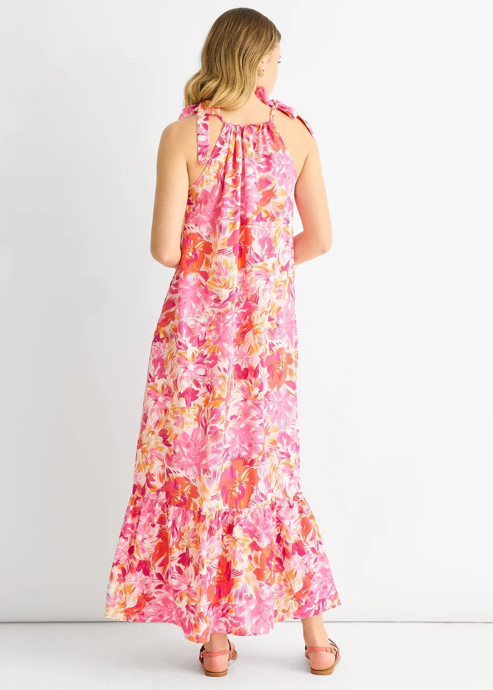 Gini London Red Floral Tie Straps Trapeze Dress - S/M Image 2