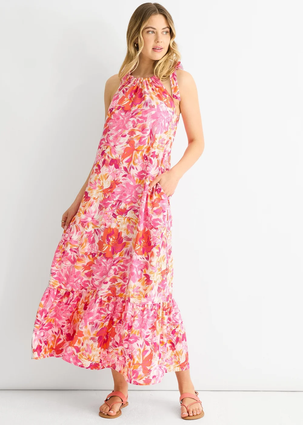 Gini London Red Floral Tie Straps Trapeze Dress - S/M Image 4