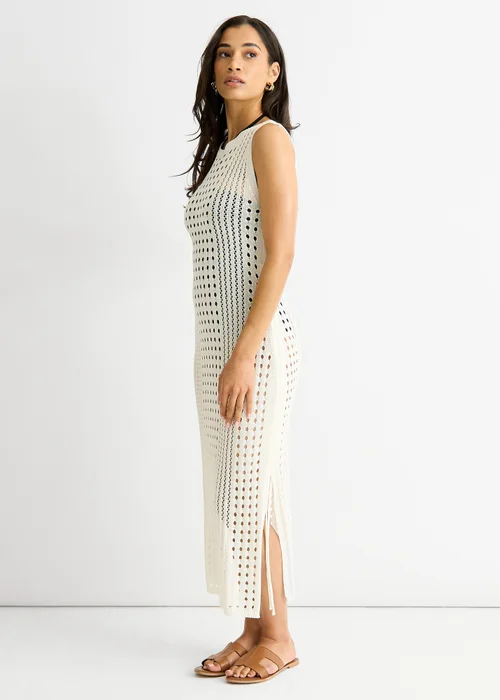 Gini London White Crochet Knit Bodycon Midi Dress - 8 Image 4