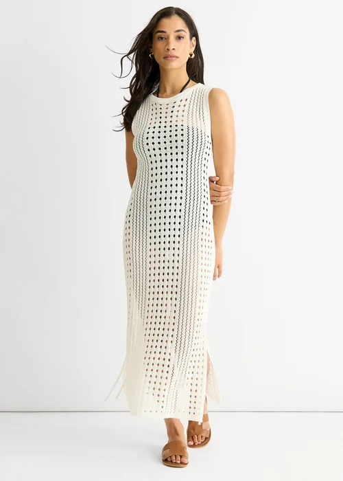 Gini London White Crochet Knit Bodycon Midi Dress - 8 Image 1