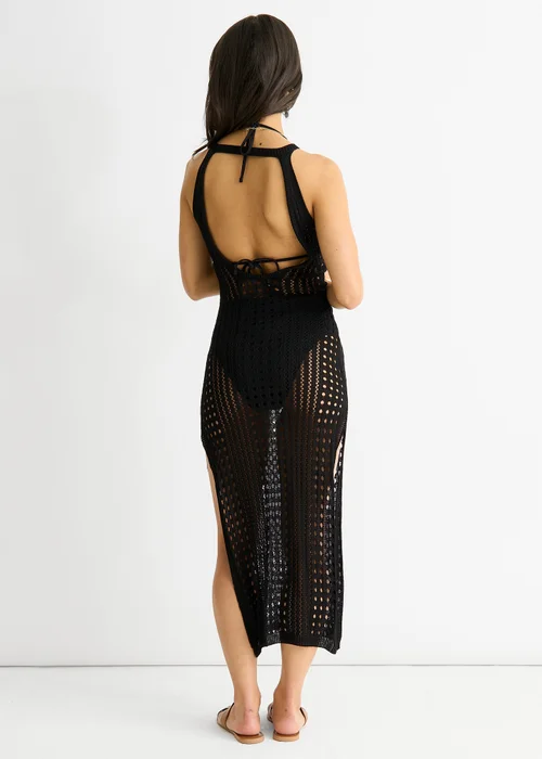 Gini London Black Crochet Knit Bodycon Slit Dress - Size 8 Image 2