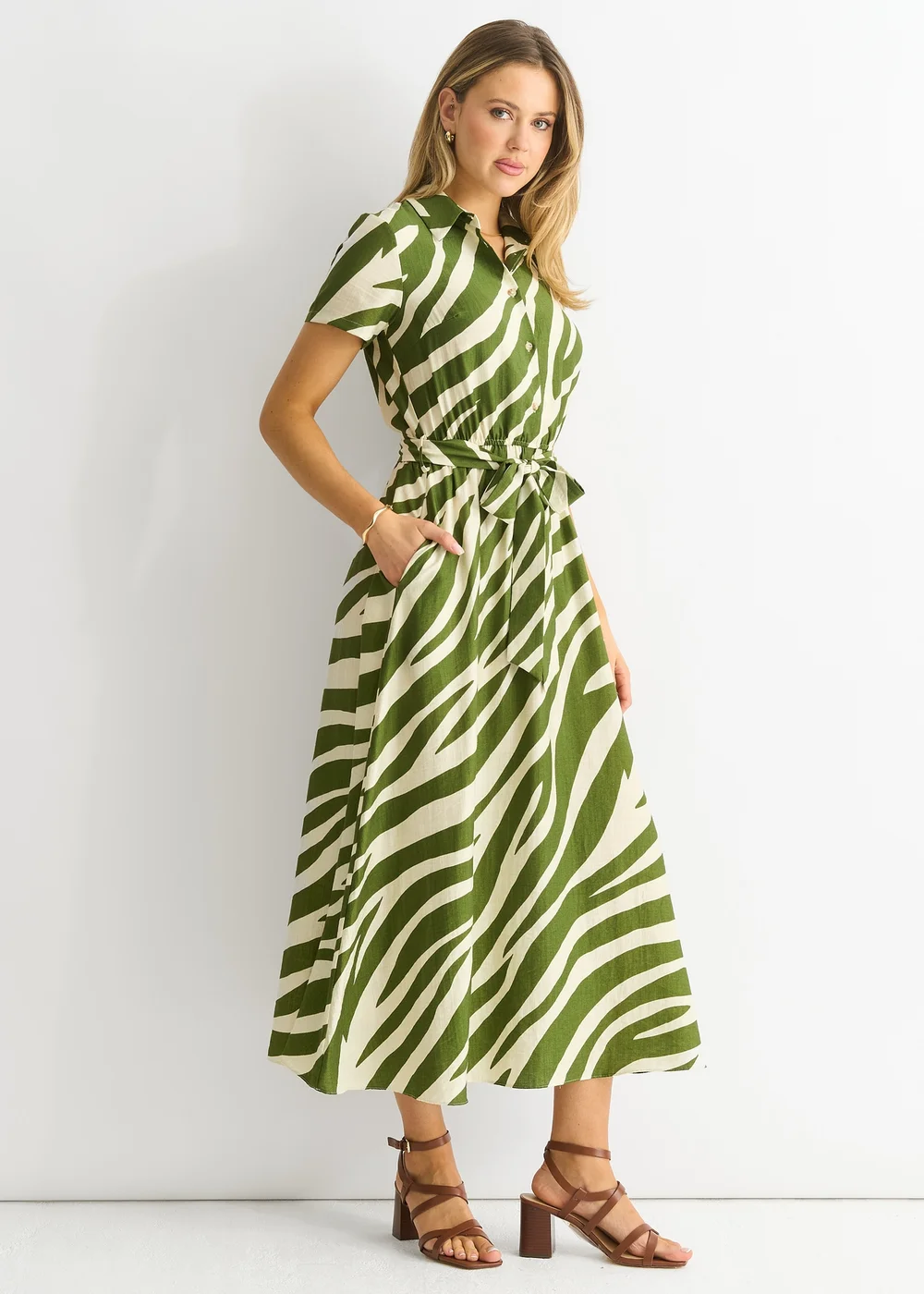 Gini London Khaki Zebra Print Viscose Shirt Dress - 8 Gini London Khaki Zebra Print Viscose Shirt Dress - 8